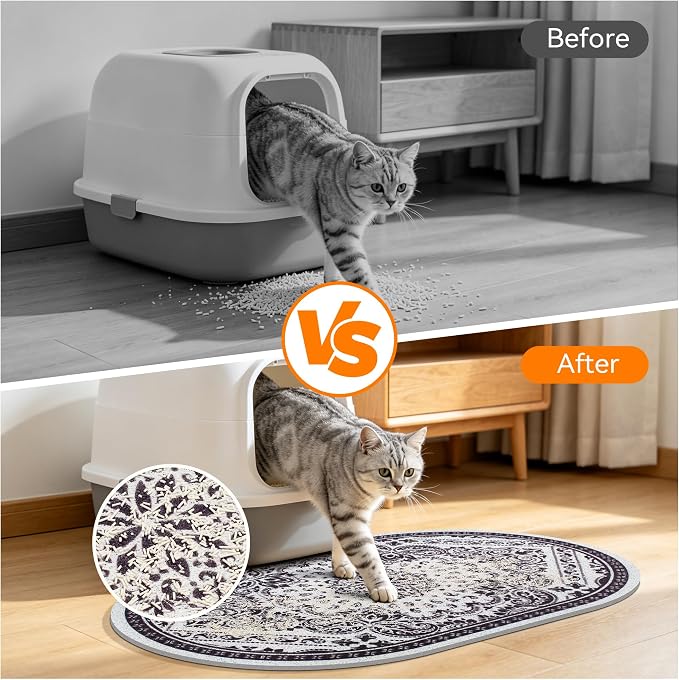 Cat Litter Mat, 33"x22" High Density PVC Litter Rug Trapping Mat, Non-Slip, Waterproof & Urine-Proof Kitty Litters Catcher Mats, Keep Floor Clean, Soft on Kitten Paws, Cat Essentials Black