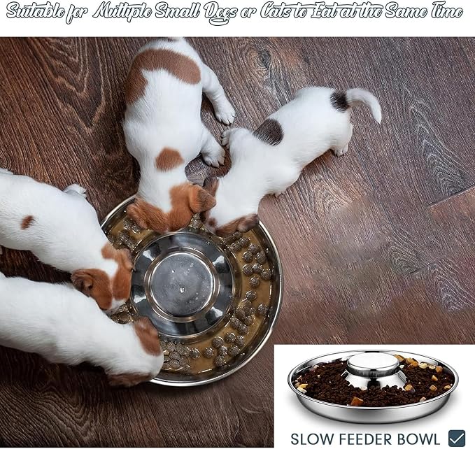 Zopeal 6 Pcs Stainless Steel Puppy Bowls 10.2" Puppy Feeder Dog Water Food Feeding Bowl for Multiple Weaning Small Dogs Cats, Pet Eating at The Same Time, Cylinder Style