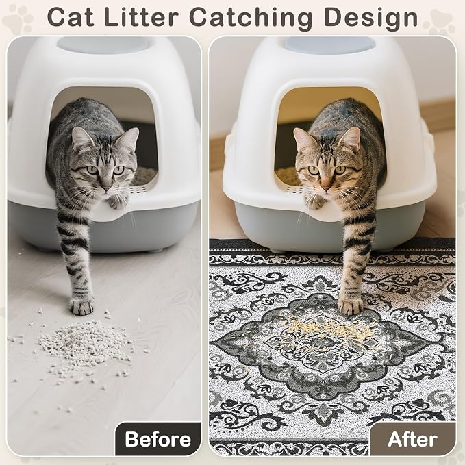 Unicorn Catcher 24"x15" Cat Litter Mat Non-Slip Washable Litter Box Mat | High-Density PVC Litter Catcher Mat Efficiently Traps Scattered Litter From Paws To Keep Floors Clean