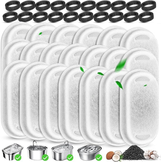Cat Water Fountain Filters Replacement, 20 Pcs Pet Water Fountain Filter with 20 Pcs Foam Sponges for 67oz/2L & 108oz/3.2L Stainless Steel Pet Cat Water Fountain Dispenser Filters