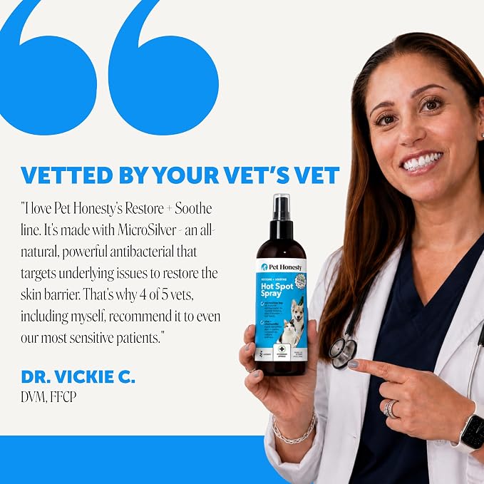 Restore + Soothe Hot Spot Spray for Dogs & Cats – Gentle Dog Skin Spray with Aloe Vera & MicroSilver BG – Soothes Itching, Hot Spots & Irritation – Dog Itch & Hot Spot Remedy for Sensitive Skin – 4oz