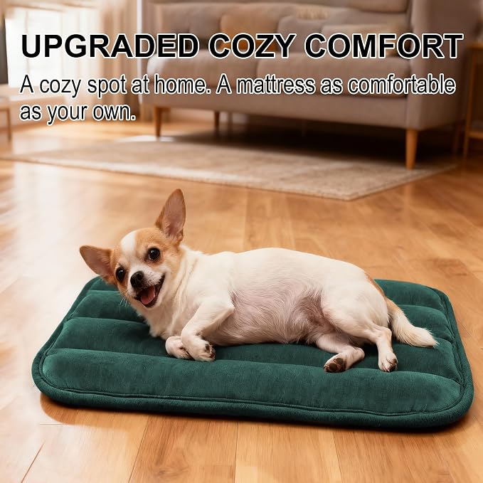 pobopobo Dog Crate Pad, Ultra Soft & Anti-Slip Kennel Mat, Secure Fit for Metal Crates & Dog Cages, Washable Cozy Bed for Small Medium Large Dogs (Green, S(23"*14"*1.5"))