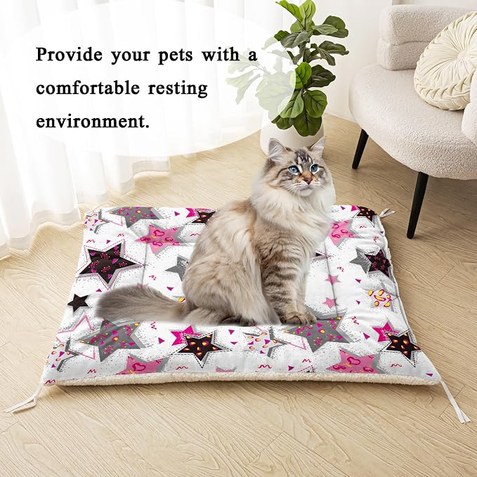 HOSIMA Star Pattern Pet Bed Mat,Fuzzy Washable Pet Crate Pad,Soft Cozy Dog Sleeping Mat,Plush Pad Suitable for Medium Dog Bed,38L*32W Inch,White.