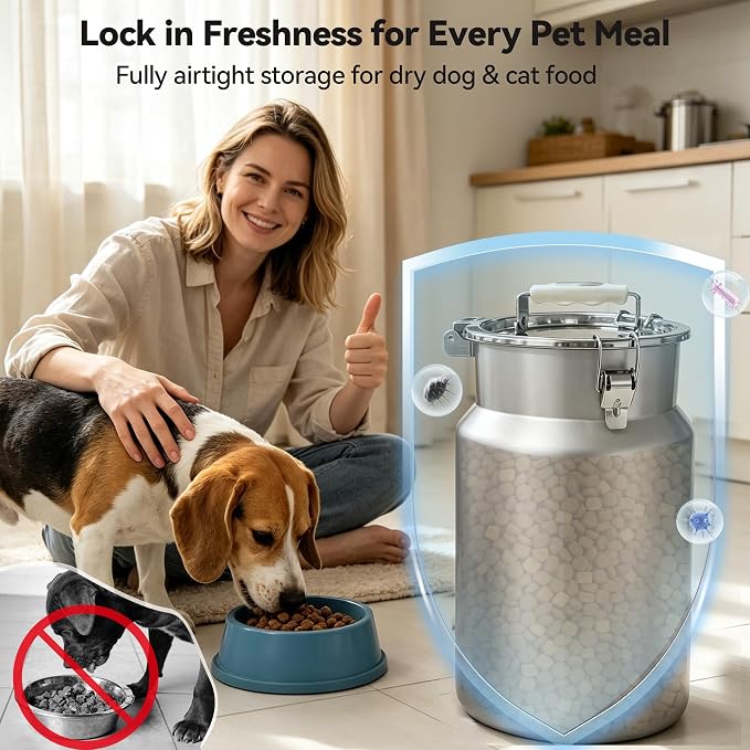 Newget 30 lb Stainless Steel Airtight Dog Food Storage Container with Scoop | Large Capacity, Rust-Resistant Steel, Sturdy & Durable, Airtight Seal, Moisture Protection, Suitable for Multi-Pet Families