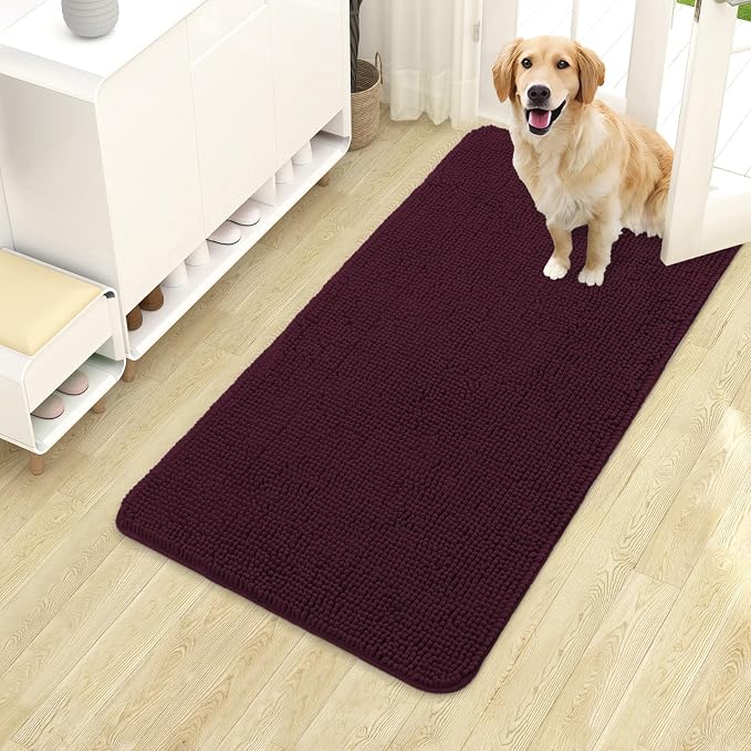 OLANLY Dog Door Mat for Muddy Paws 40x24, Super Absorbent Chenille Mud Mat | Russet, Absorbs Moisture and Dirt, Non-Slip Machine Washable Doormat, Quick-Drying Indoor Entryway Floor Carpet for Dogs