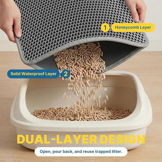 Cat Litter Mat - 27.5" x 21.6" Large Double Layer Litter Trapping Mat, Waterproof & Urine Proof EVA Material, Easy to Clean Litter Box Mat