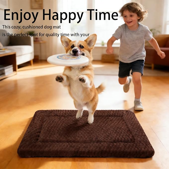 Dog Bed mat Machine-Washable Dog cage mat Dark Brown（30x20x1.5in） | Soft reversible design with non-slip bottom, machine washable, lightweight, ideal for crates, travel, and home