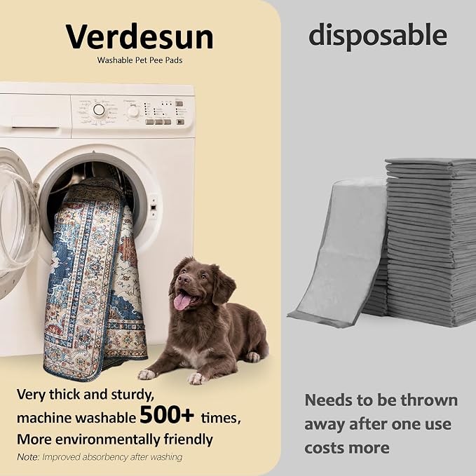 Washable Pee Pads for Dogs, Reusable Puppy Potty Training Pads, Ultra-Absorbent Thick Waterproof Leak-Proof Non-Slip Pads & Mat for Crate, Playpen, Floor, Whelping & Housebreaking , 2 Pack 18"x24"