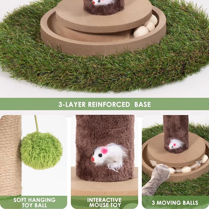 Cat Scratching Post, 35 Inch Tall Cat Scratcher Cat Tree Tower with Hanging Ball for Indoor Cats Adults,Sisal Rope Kitten Scratch with Interactive Mouse Cat Toy (41in, Watermelon Leaves)