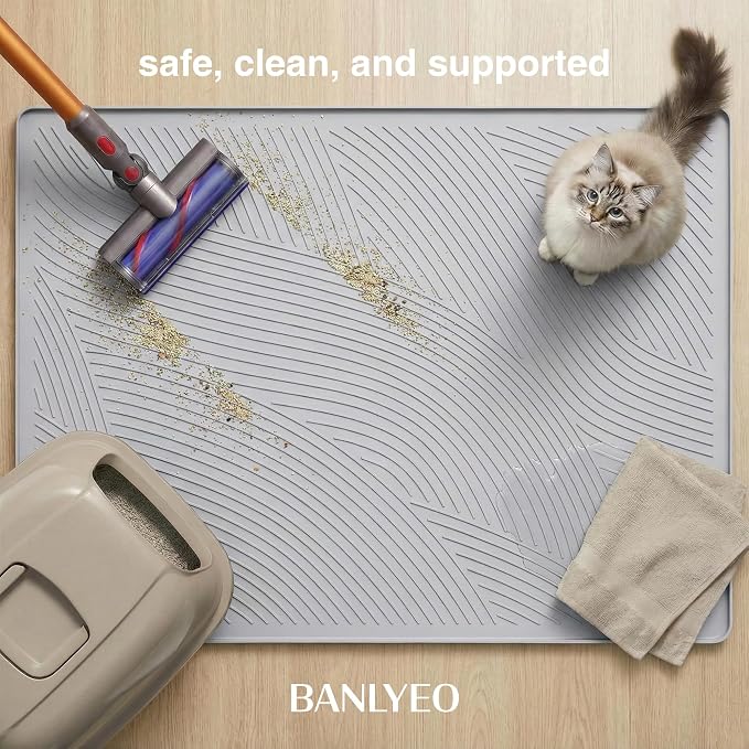 Cat Litter Box Mat - XL Extra Large Size 40 x 30 in, Water Proof, Kitty Litter Trapping Mat, Easy to Clean, Scatter Control, Odorless, Pet Supplies for Indoor Cats, Light Gray