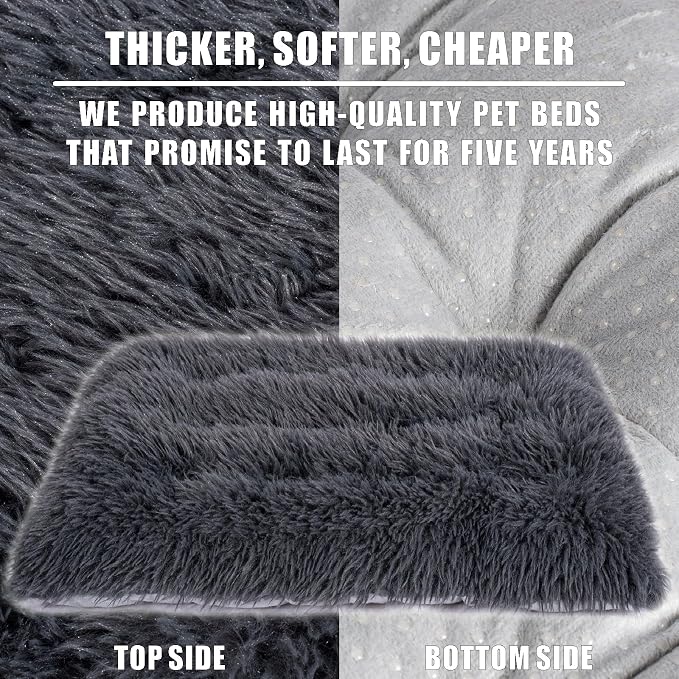 Machine Washable Dog Bed, Deluxe Plush Dog Crate Pad and Cat Bed, Anti-Slip Bottom Kennel Pad Mat, Fuzzy Pet Beds for Large, Medium, Small Dogs Breeds (Dark Grey, 36.0"L x 24.0"W x 3.0"Th x 1 Pack)