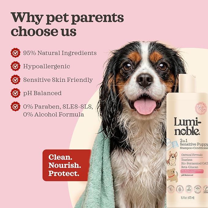 2in1 Hypoallergenic Dog Shampoo & Conditioner, Oatmeal & Collagen Formula | Tearless Dog Wash for Puppies, Itchy Skin Relief, White Musk Scent, Moisturizing & Skin Sensitive Friendly, 16 fl oz