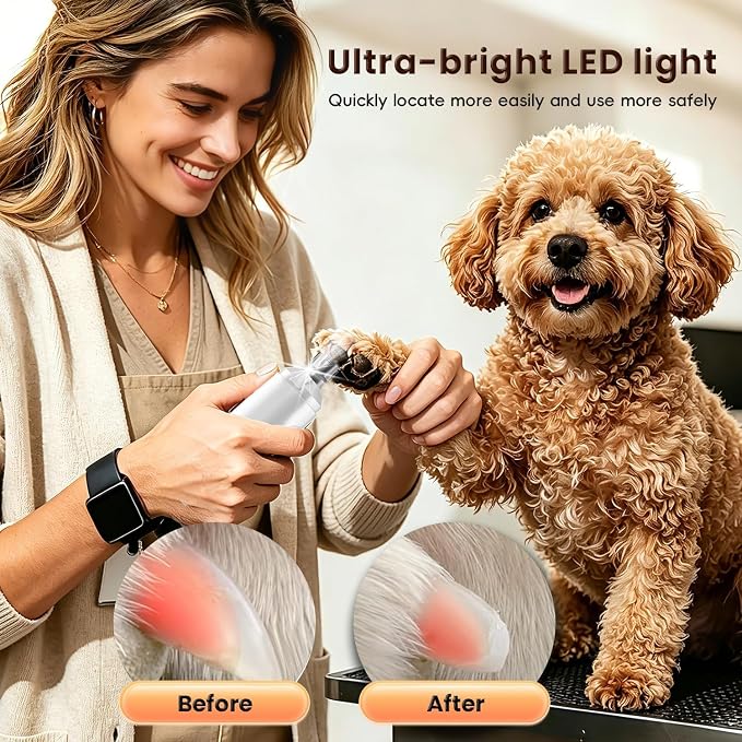 6-Speed Dog Nail Grinder with Led Light, 30 db Ultra Quiet Brushless Motor | Painless Paws Grooming Dog Nail Grinder for Small Medium Large Dogs