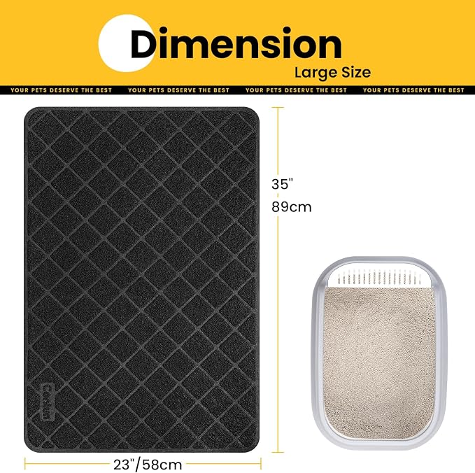 Conlun Cat Litter Mat Litter Trapping Mat, 35" x 23" Premium Durable PVC Grid Mesh with Scatter Control, Non-slip, Less Waste Cat Litter Box Mat, Soft on Kitty’s Paws, Urine Waterproof