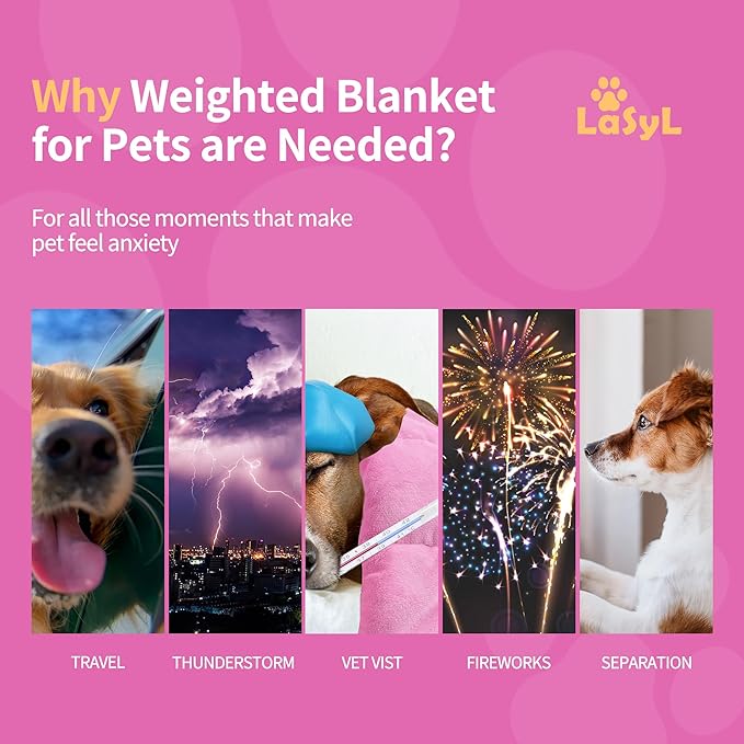 LaSyL Weighted Blanket for Pets | Thunder Blanket for Dogs Anxiety | Premium Soft Minky | Relaxation & Calming & Anti Anxiety | Used in Car, Bed, Couch | Pink, Washable Small (24"x32")