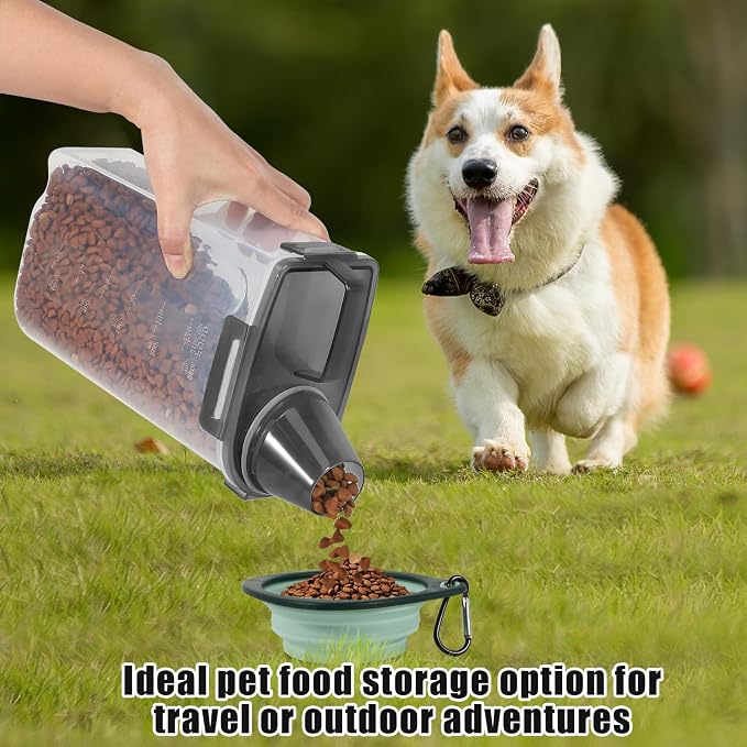 2 Pack 3 Lbs Pet Dog Cat Food Bird Seed Storage Containers for Travel -Grey | Airtight 5 Lbs Rice Dispenser Flour Container Keep Fresh Portable Cereal Oatmeal Holder Large Pour Spout Measuring Cup Handle