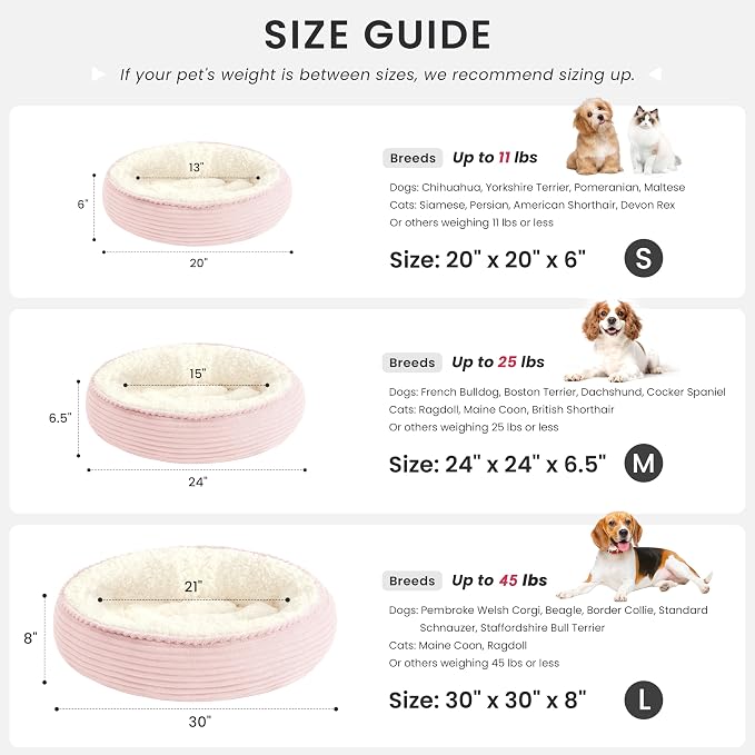 Love's cabin Round Donut Cat and Dog Cushion Bed, 24in Pet Bed for Small or Medium Dogs, Anti-Slip & Water-Resistant Bottom, Soft Durable Fabric Pet Beds, Washable Calming Cat Bed Light Pink