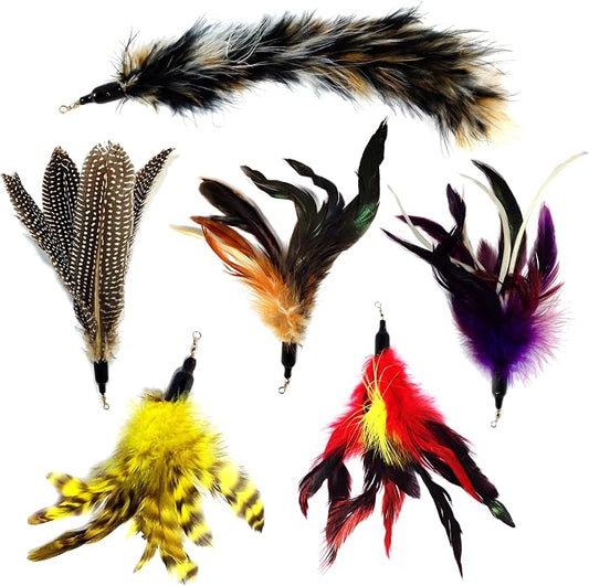 Pet Fit for Life Multi Piece Replacement Feathers Pack Plus Bonus Soft Furry Tail for Interactive Cat and Kitten Toy Wands…