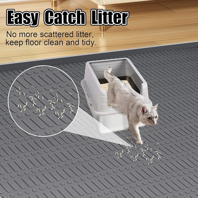 Silicone Cat Litter Mat 47" x 35" Cat Mat for Litter Box, Dark Grey | Extra Large Cat Litter Trapping Mat for Floor, Waterproof, Non-Slip Kitty Litter Box Mat with Raised Edge, Easy to Clean