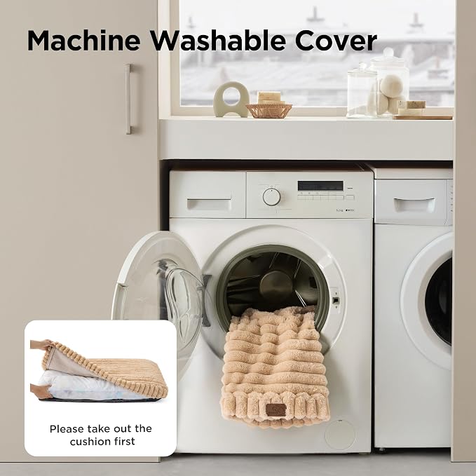 Bedsure ComfyFleece™ Dog Bed Medium Size Dog Crate Pillow 30x20 Sandy Beige | Aesthetic Crate Bed for Balanced Support Cute Chopped Foam Pad with Removable Washable Cover Non-Slip Waterproof Cozy Pet Mat