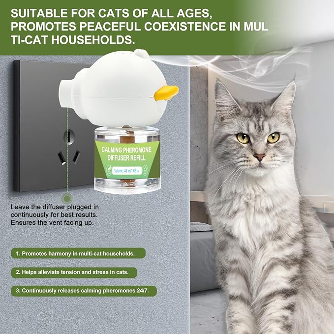 Cat Calming Diffuser Kit: 1 Diffuser + 4 Refills (120-Day Supply) - Professional Cat Pheromones Calming Diffuser for Anxiety Relief - Helps Reduce Scratching, Meowing & Urine Marking (L2)