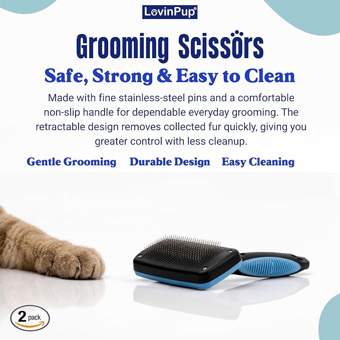 Pet Slicker Brush – Self Cleaning Brush for Dogs & Cats | Retractable Bristles for All Hair Types – Massaging Pins Remove Tangles & Mats Painlessly – Durable Grooming Tool for Pets