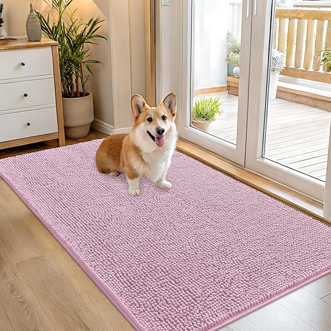 OLANLY Dog Door Mat for Muddy Paws 54x32, Super Absorbent Chenille Mud Mat | Dusty Rose, Absorbs Moisture and Dirt, Non-Slip Machine Washable Doormat, Quick-Drying Indoor Entryway Floor Carpet for Dogs