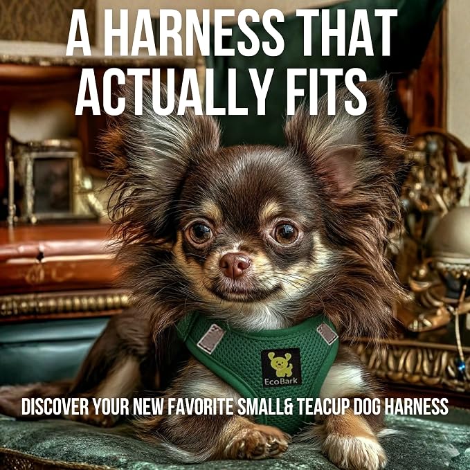 EcoBark Teacup Dog Harness - Luxury Step in Mesh Dog Harness in Forest Green - Soft & Secure Body Halter Vest