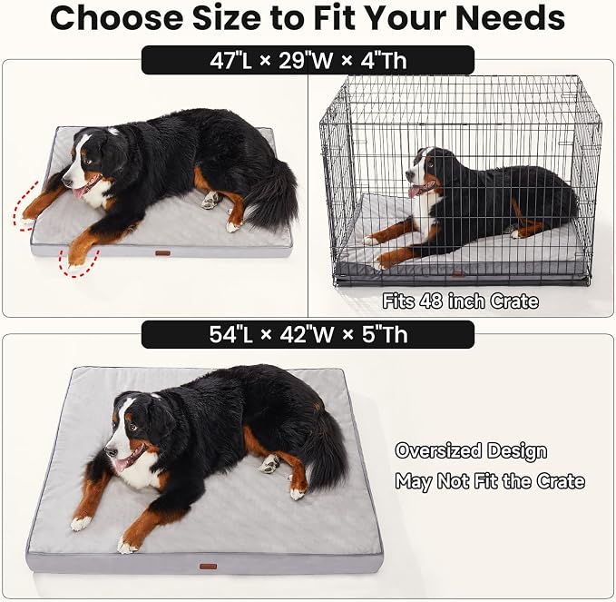 OhGeni Orthopedic Waterproof Dog Bed for Extra Large Dogs, Machine-Washable Removable Cover in Easy-Clean Fabric, Reversible Memory Foam & Easy-Carry Handle, Suitable for Crate, 47 inch (Brown)