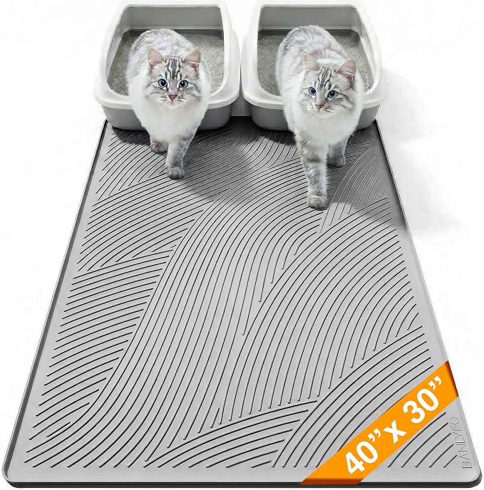 Cat Litter Box Mat - XL Extra Large Size 40 x 30 in, Water Proof, Kitty Litter Trapping Mat, Easy to Clean, Scatter Control, Odorless, Pet Supplies for Indoor Cats, Light Gray