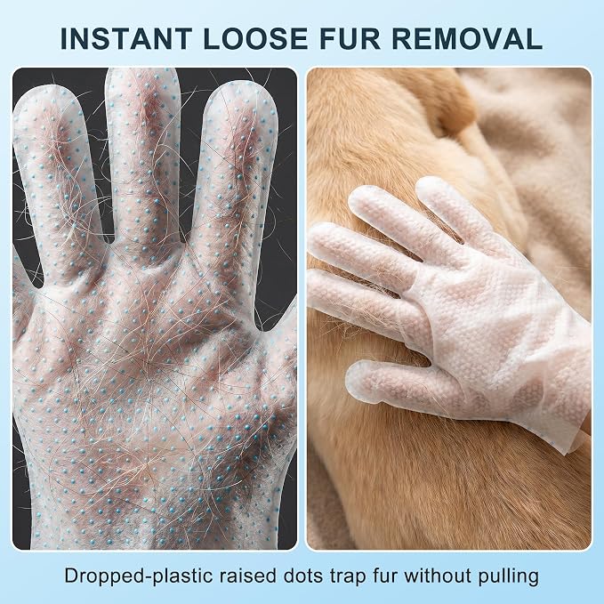 4-in-1 Pet Grooming Glove Wipes – Deshedding, Cleaning, Massage & Coat Care – Removes Loose Fur, Dirt & Odor – Honey, Shea Butter & Oat – 5X Moisture – Waterless Dog & Cat Bath