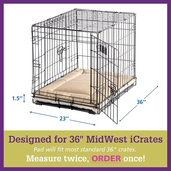 Pet Dreams Dog Crate Pad - Washable Kennel Mat, Crate Pads for Dog Cages, Non-Toxic, Flat Indoor Cat Bed, Fits iCrate 18, 24, 30, 36, 42, 48 Inches (Khaki, Large, 36")