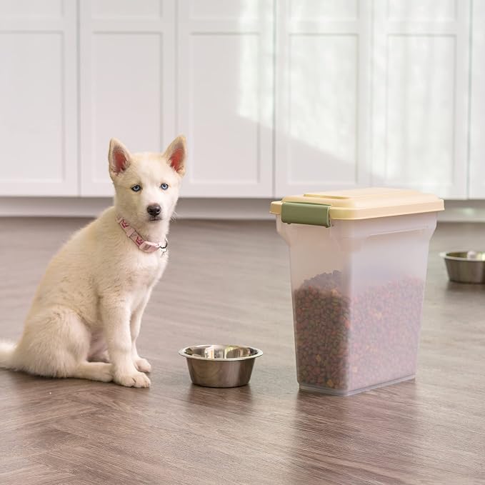 IRIS USA Dog Food Storage Container, Up to 13 lbs, Almond, Made in USA | BPA-Free, Airtight Seal, Best for Cat Food, Bird Seed, Chicken Feed, Pet Toys, Treats, Pellets