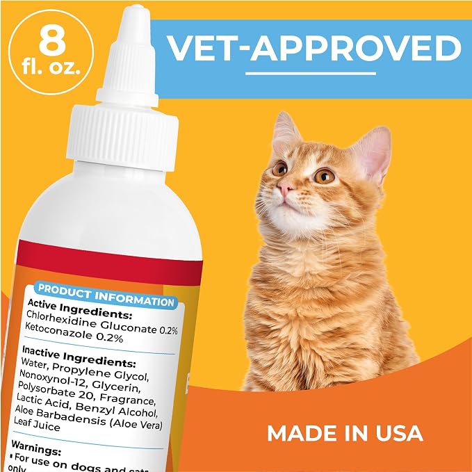 Dog Ear Cleaner - Cat & Dog Ear Infection Treatment - Medicated Pet Ear Wash, Flush, and Cleaning Solution for Dogs and Cats - Remedy for Itchy Yeast Relief