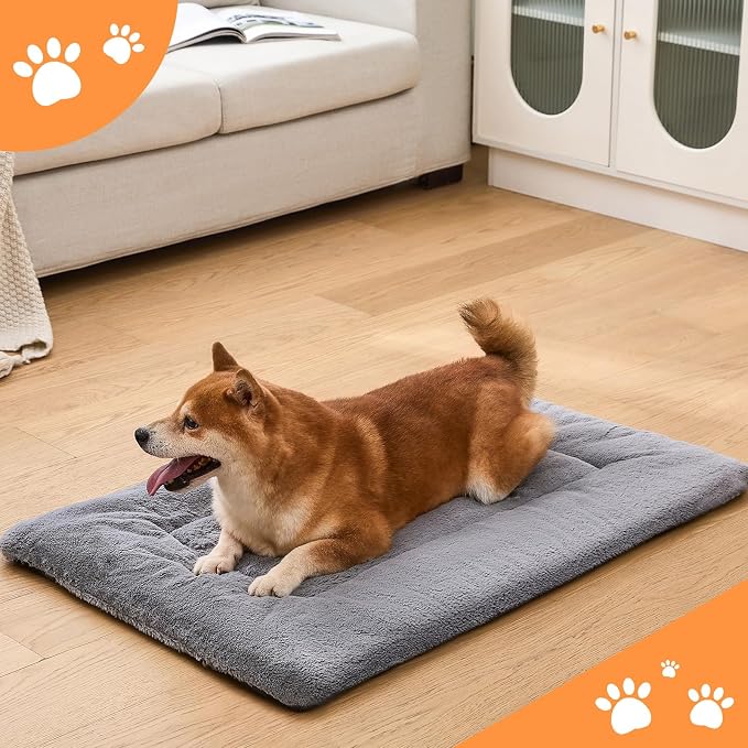 Washable Dog Crate Bed Mat for Medium/Large Dogs – All-Season Comfort with Ultra-Soft Flannel & Heavy-Duty Support (Gray, 30''L*19''W)