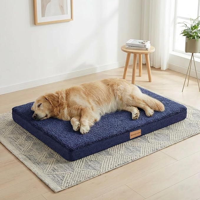 Patas Lague Orthopedic Large Dog Bed Pet Sofa Mat 48''X30'' Navy Blue | Egg-Crate Foam Dog Couch For Large Sized Dogs, Waterproof Removable Washable Cover, Soft Pet Crate Bed With Nonskid Bottom
