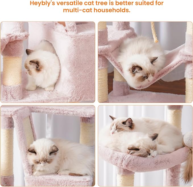 Heybly Cat Tree, 68 inch Multi-Level Cat Tower for Indoor Cats HCT025MU | Cat Condo with 2 Widened Plush Perches, 2 Cozy Baskets, Scratching Board and Big Caves, Rosy Brown