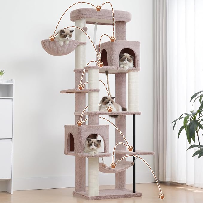 Cat Tree, Cat Tower with Sturdy Steel Tube, Large Perch GCT024MU | 70.5'' Cat Furniture with Scratching Post, Hammock, Basket and Big Platform for Indoor Cats Large Adult, Mushroom