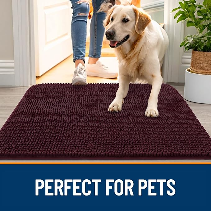 OLANLY Dog Door Mat for Muddy Paws 40x24, Super Absorbent Chenille Mud Mat | Russet, Absorbs Moisture and Dirt, Non-Slip Machine Washable Doormat, Quick-Drying Indoor Entryway Floor Carpet for Dogs