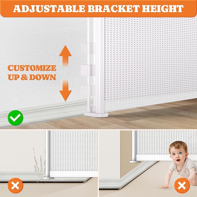 Pawtners Retractable Baby Gates Extra Wide, 41" Tall Extends up to 120" Wide, Dog Gate Indoor for Stairs, Pet Gate with Support Rods for Doorways Hallways Indoor & Outdoor-White