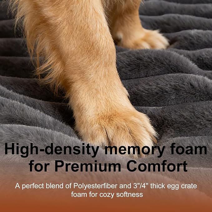 Dog Crate Bed Warm Grey 34.6"x22.8" for Medium Small Dogs | Flat Dog Crate Bed Waterproof for Large Meduim Dogs Pet Beds with Plush Removable Washable Cover Anti Slip Bottom for Indoor