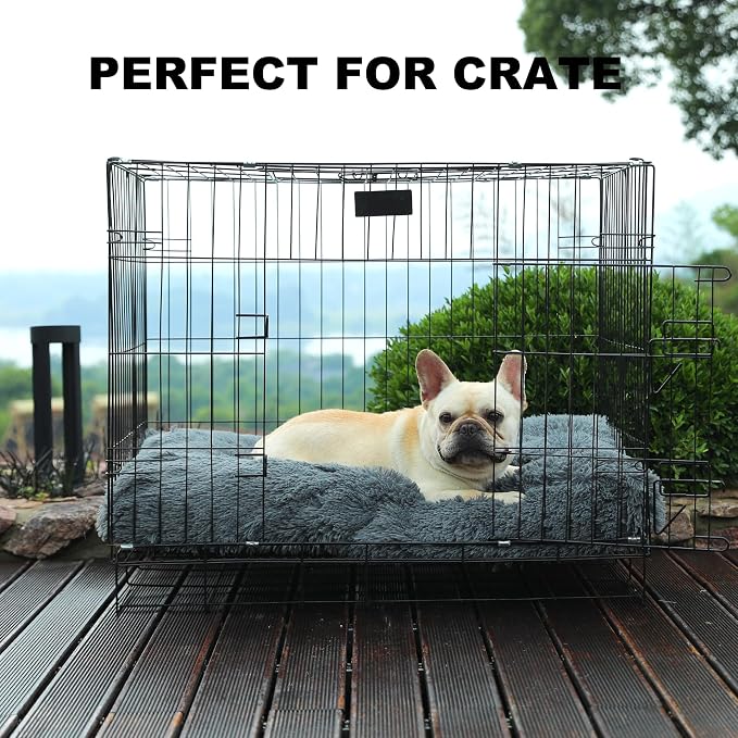 Bedfolks Waterproof Dog Crate Bed, Plush Dog Pad, 35"x23", Solid Dark Grey | Faux Fur Plush Cover, Removable Washable Outer, Waterproof Inner Lining, Non-Slip Base, Crate Pad and Dog Pillow