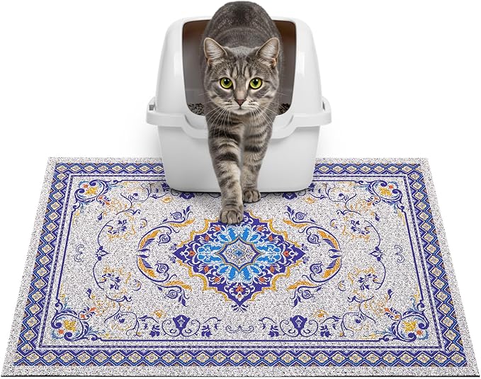 Glittme Cat Litter Mat, 24"x15" Non-Slip Washable Trapping Mat for Cats | Litter Trapping Mat With Thick PVC Coil To Catch Scatter, Soft On Paws And Waterproof Bottom To Protect Floors