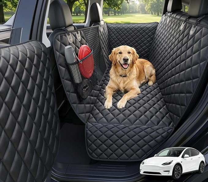 URPOWER Dog Car Seat Cover for Tesla Model Y & Juniper (2025+) with Door Protectors, Waterproof Seat Cover Hammock 600D Heavy Duty Scratch Proof Nonslip Durable Soft Back Seat Covers