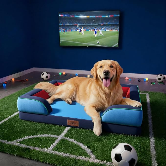Comfort Expression Orthopedic Dog Bed for Extra Large Dogs with Bolster | Waterproof Dog Couch Bed with Washable Cover & Non-Slip Bottom, Supportive Egg Crate Foam XL Pet Bed, 42x30 Inch