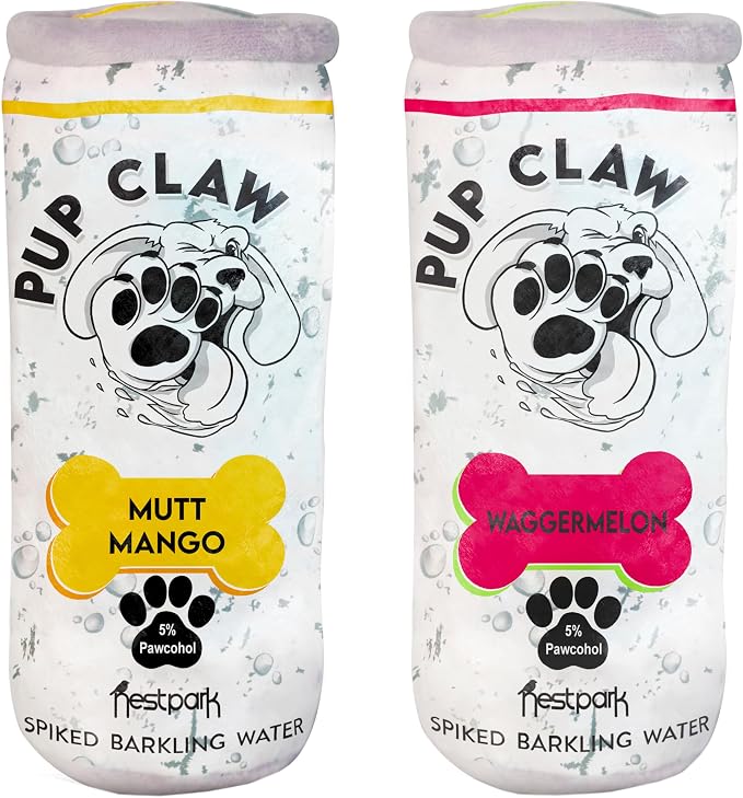 Nestpark Pup Claw Dog Toys - Funny Cute Plush Dog Toys with Squeaker and Crinkle - Parody (2 Pack) (Tropical Pack)