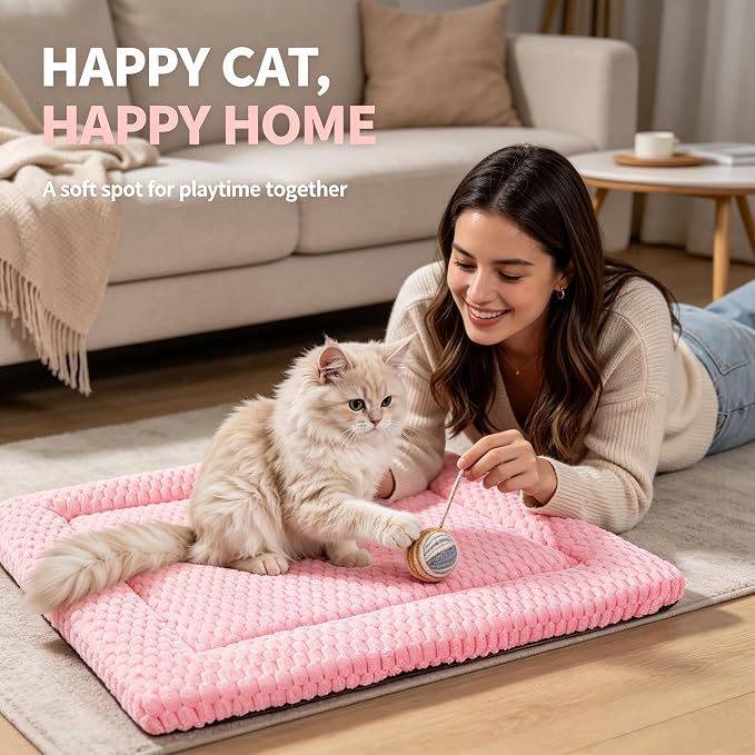 Dog Bed Mat - Dog Crate Pad - Reversible Mat for Pet Comfort - Soft Bed Crate Pads with Dual-Sided Design for All Seasons (Pink, 18" L x 14" W x 1.5" Th)