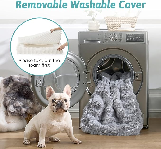 COZY KISS Orthopedic Dog Bed for Extra Large Dog, Soft and Warm Faux Fur Sofa for Giant Pet Up to 150 lbs, Foam Bolster Anti-Slip Couch with Washable Removable Cover, XXL 48x35x8 inch, Beige