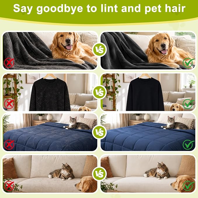 2-Piece Pet Hair Removal Glove, Deshedding Grooming Mitt, Soft Hair Remover Brush for Cats and Dogs with Long Short Fur