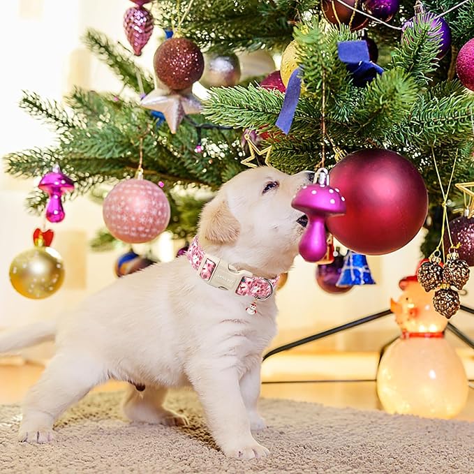 ARING PET Christmas Dog Collar-Cute Winter Pink Snowman Adjustable Xmas Pet Collars Puppy Collar with Quick Release Buckle for Girl&Boy Dogs-S